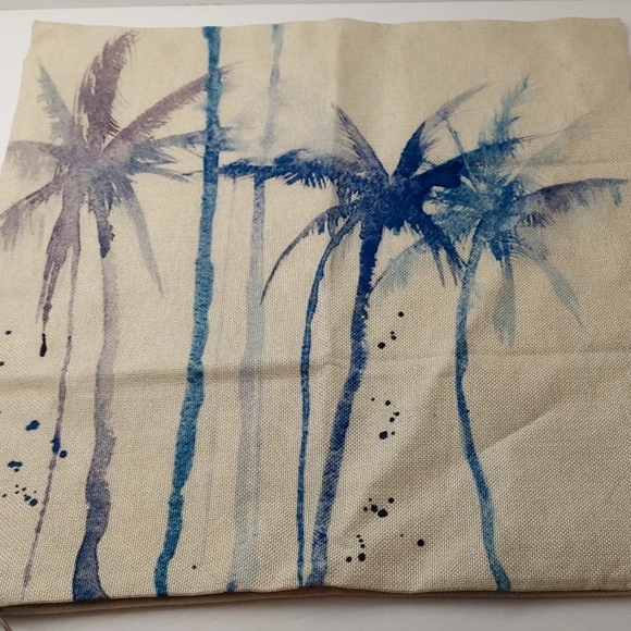 Throw Pillow Cover Accent Palm Trees Blue Purple Canvas Beige Decorative - Picture 3 of 5